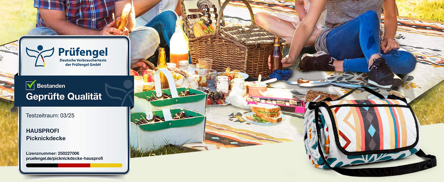 Плед для пікніка HAUSPROFI 200x200 см водонепроникний, ізольований - для пікніка, пляжу, кемпінгу. З бавовняним наповнювачем, ручкою та кілочками