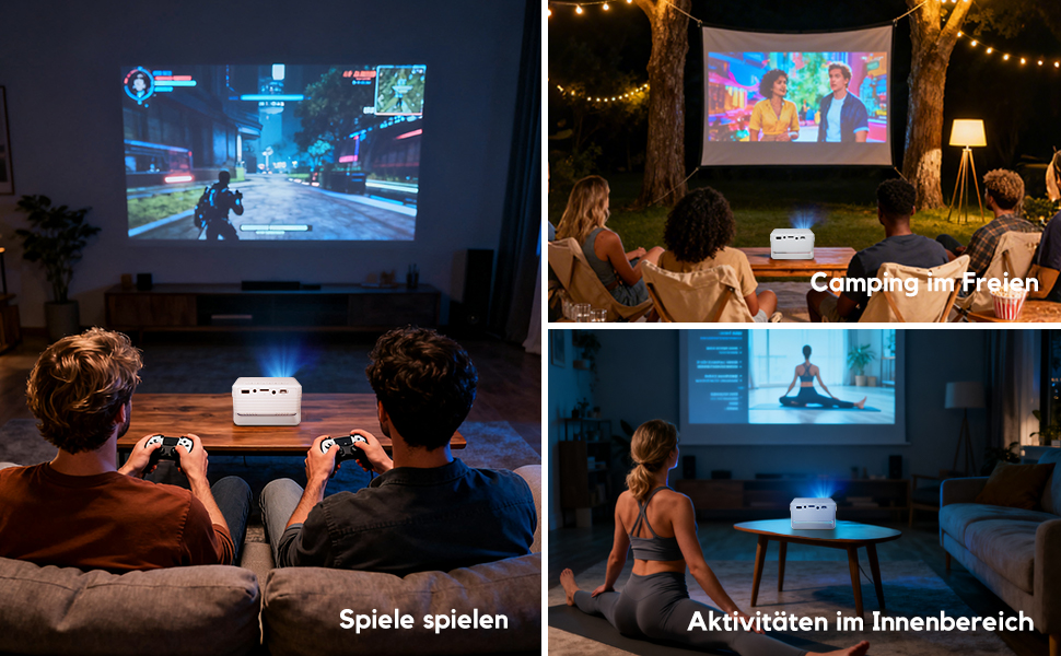 AKIYO O1 Міні проєктор: Автоматична корекція трапецеїдальних спотворень, 1080P, 360° обертів, 15000 люмен для домашнього кінотеатру, 50% зум, сумісність з USB/HDMI/TV Stick/Smartphone