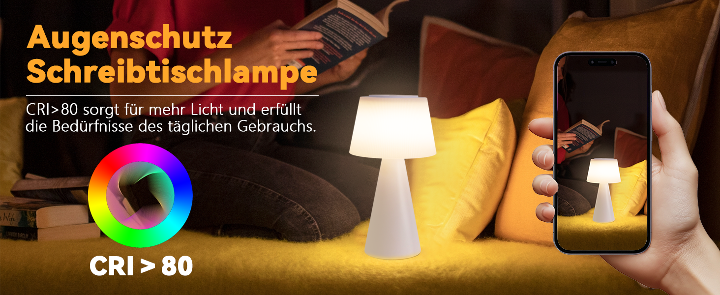 Настільна лампа акумуляторна LED біла з USB зарядкою, диммер, 3600mAh - для спальні, вітальні, вулиці