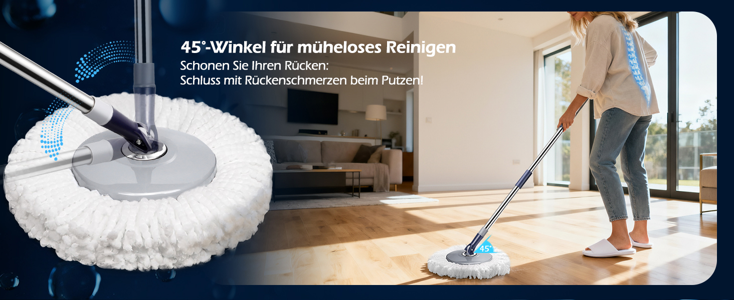 Набір для миття підлоги з відром, мікрофібра, набір мікрофібрових моп-головок, 2 в 1 відро для миття з мопом та педаллю, моп з функцією віджиму для всіх типів підлог. Колір: сірий + темно-синій