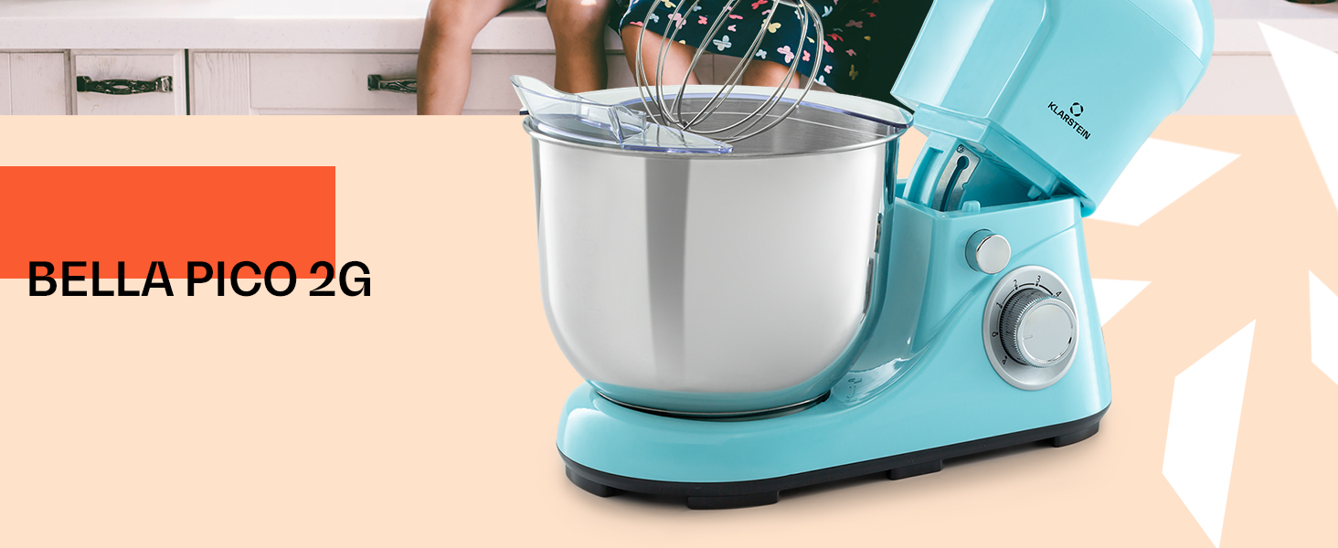 Klarstein 1300W Stand Mixer - Kitchen Machine for Baking, 6-Speed, 5L Bowl, Planetary Mixer with Dough Hook, Whisk & Beater - Turquoise