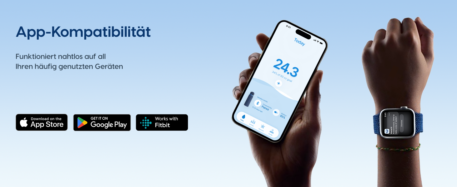 Розумна пляшка для води WATERH Boost з нагадуванням та трекером, 946 мл, нержавіюча сталь, блакитна