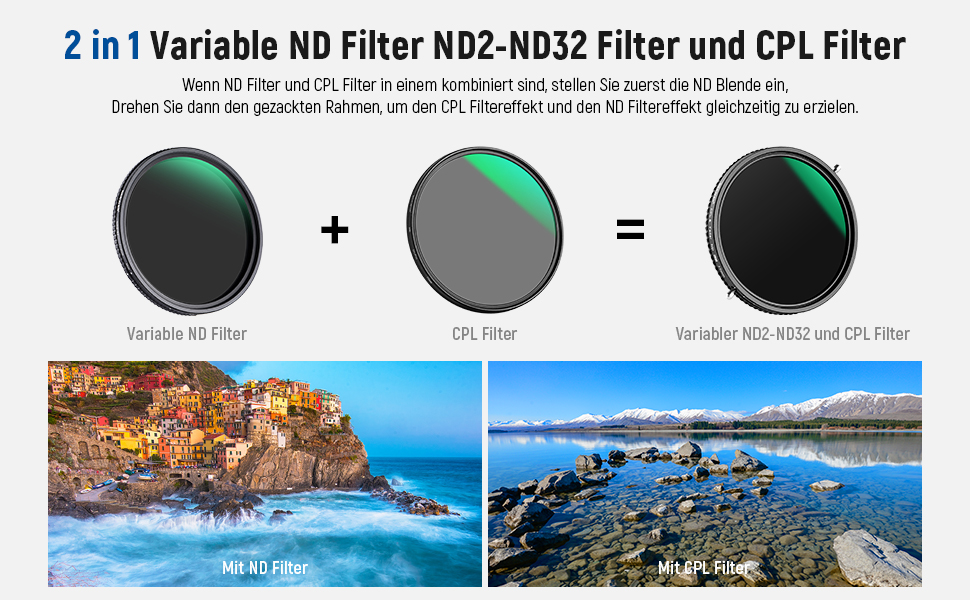 ND-фільтр Neewer 82mm 2-в-1 (ND2-ND32) + CPL (поляризаційний) - HD скло, нанопокриття, водонепроникний, стійкий до подряпин