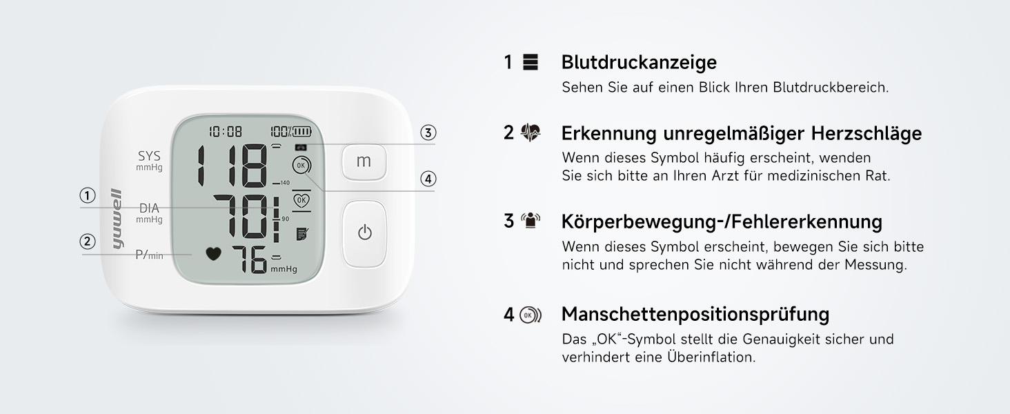 Тонометр Yuwell YE8800CR на зап'ясті, акумуляторний, для дому, з виявленням аритмії, з чохлом та USB-кабелем