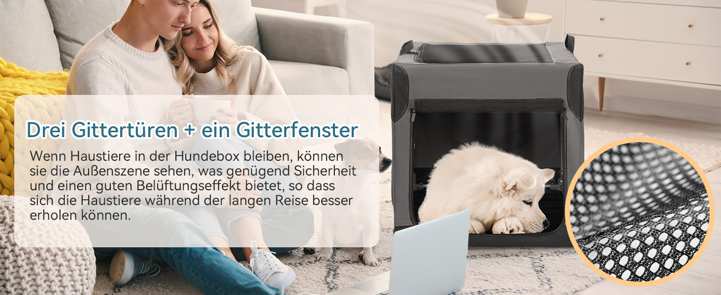 PETSFIT Автомобільна переноска для собак, складана, сіра, L, з міцною сіткою та замком-блискавкою