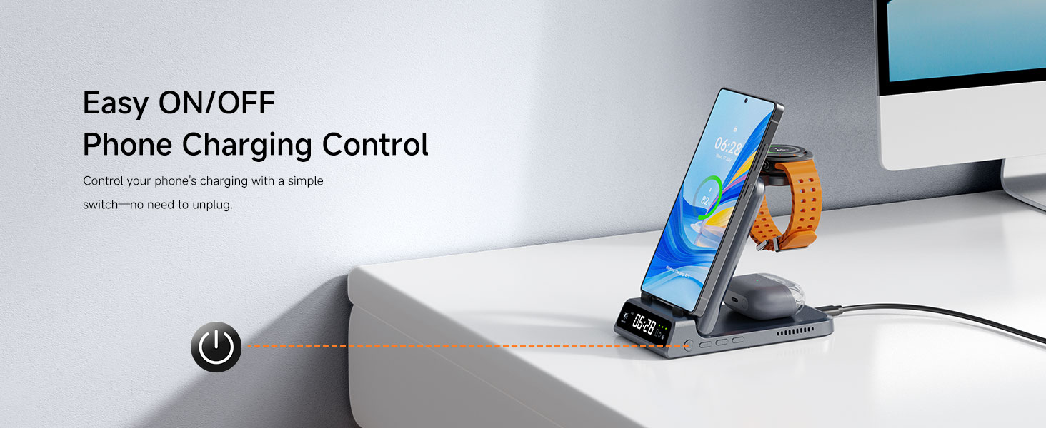 Бездротова зарядка SwanScout 703S 3-в-1 для Samsung Galaxy S25/S24/Fold 7, Watch 8/8 Classic/Ultra та Buds (Технічний сірий)