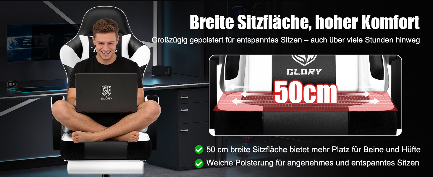 Геймерське крісло з підставкою для ніг, біле, до 150 кг - Ergonomischer Gaming Stuhl