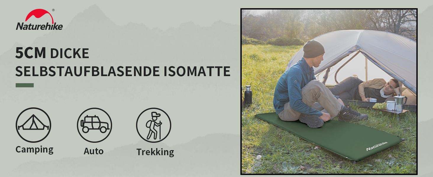 Самонадувний туристичний килимок Naturehike 5 см, з'єднуваний, утеплений, легкий, для кемпінгу, наметів і походів, R-значення 4.8