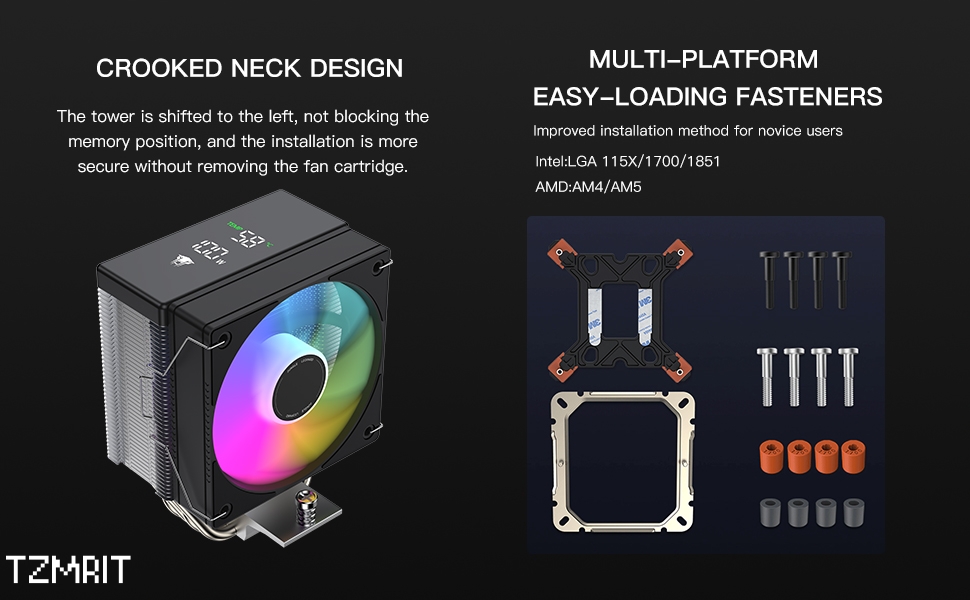Система водяного охолодження CPU TZMRIT AF400S DGT з дисплеєм температури, для Intel LGA 1700/1200/115X/1851, AMD AM4/AM5