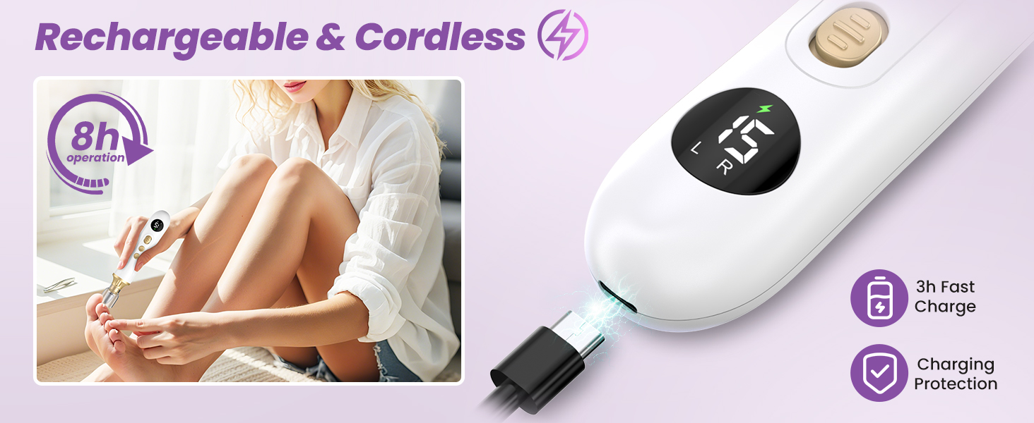 Електричний набір для манікюру та педикюру з 9 насадками та 15 рівнями швидкості, LED-підсвічуванням (W-Gold)