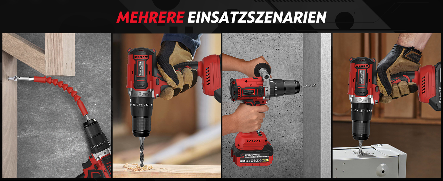 Акумуляторний дриль-шуруповерт SundpeyPRO 21V з перфоратором, 120 Нм, безщітковий двигун, комплект з 2 x 4000mAh акумуляторами, 20+3 ступені крутного моменту, LED-підсвітка