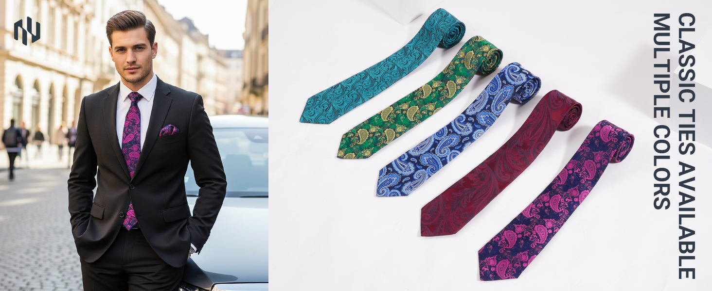 HISDERN Комплект краватки та нагрудного хустинки з квітковим візерунком паваролочка, зелений