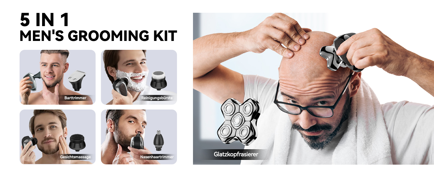 Електричний голєний апарат MAXGROOM для чоловіків, вологостійкий, для сухого та вологого гоління, 5D-головка, USB-C зарядка, LED-індикатор заряду, чорний