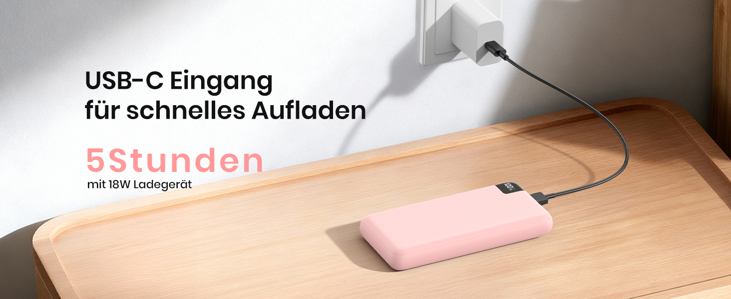 Power Bank A ADDTOP 20000mAh 22.5W Рожевий - Зовнішній акумулятор з USB-C та 4 портами для швидкої зарядки телефону