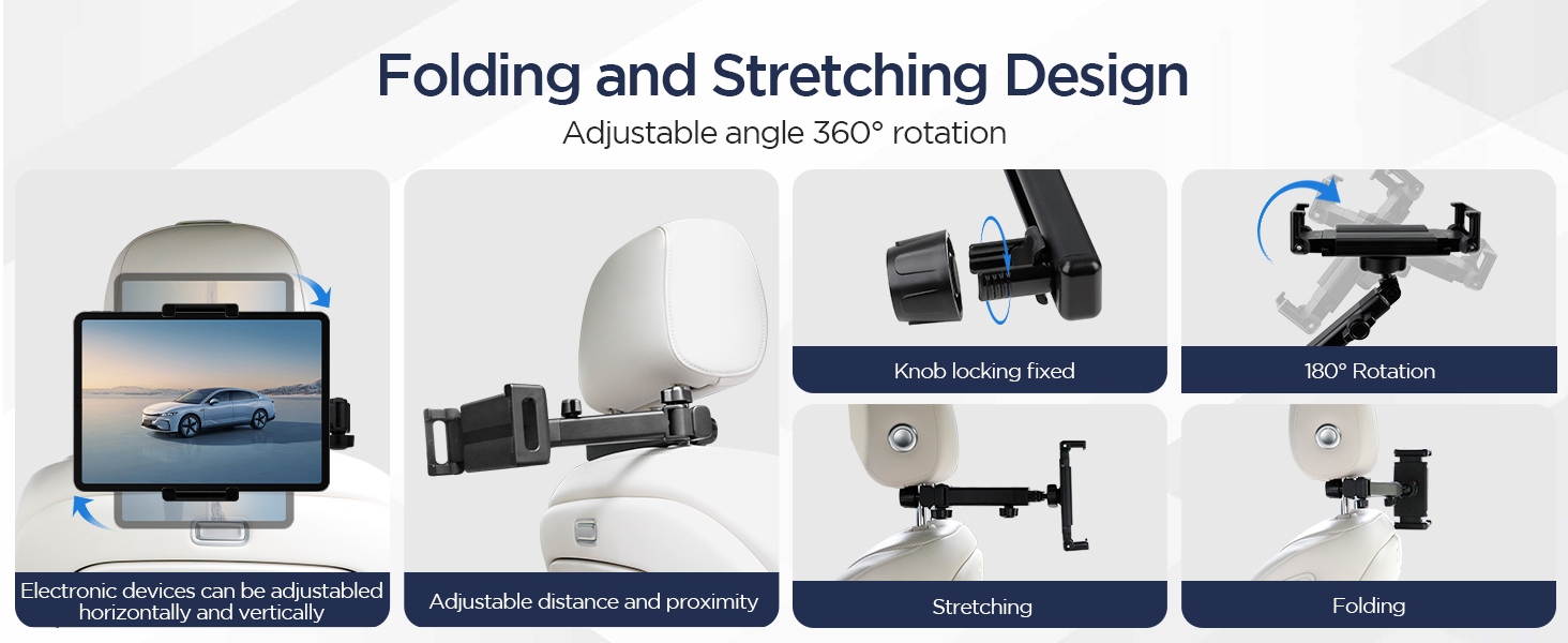 Утримувач для планшета Romon у автомобіль, кріплення до підголівника, універсальний, 360° обертання, для смартфонів та планшетів 4.7-13 дюймів