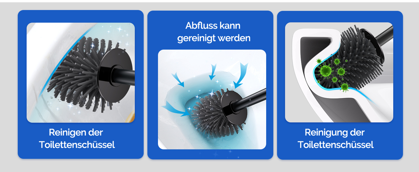 Набір для чищення унітазу Hamitor: щітка з силікону та нержавіючої сталі, кріплення на стіну без свердління, швидке висихання, для ванної кімнати (Чорний)