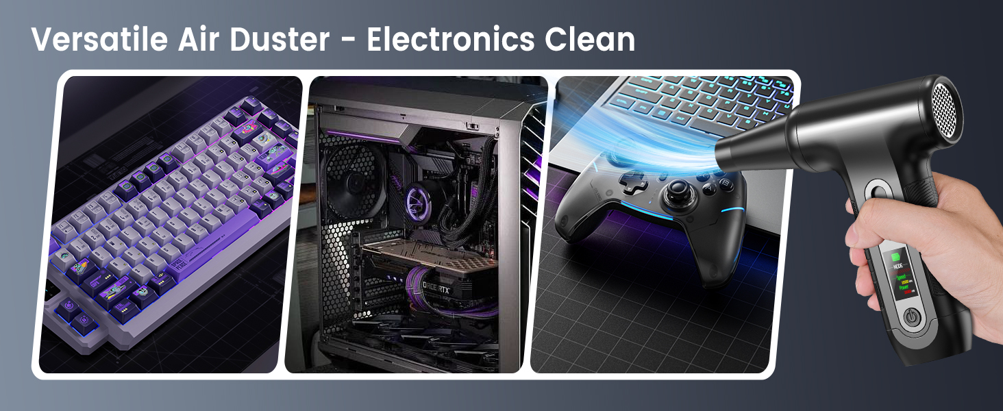 Електричний пилосос для повітря з HD-дисплеєм - Air Duster 200000 RPM з LED-підсвічуванням, міні-пилосос на акумуляторі, спрей стисненого повітря для чищення ПК, повітряний пилосос для клавіатури, дому, авто, W06 (чорний)