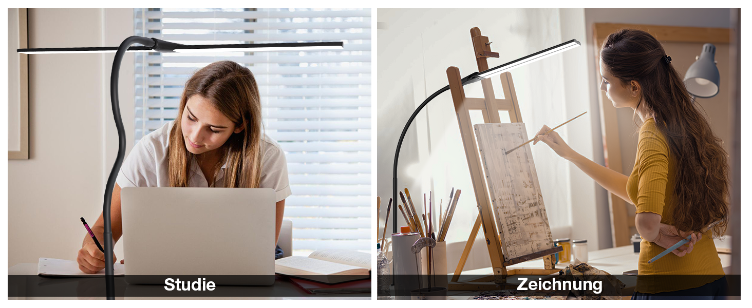 LED лампа настільна для офісу та дому, світло для монітора, 1400 люмен, регульована яскравість, кріплення на кліпсі, світильник для робочого місця, гнусий «лебединий шия», подвійний насадки, 5 режимів кольору та рівнів яскравості, білий колір (чорний, 64 см)