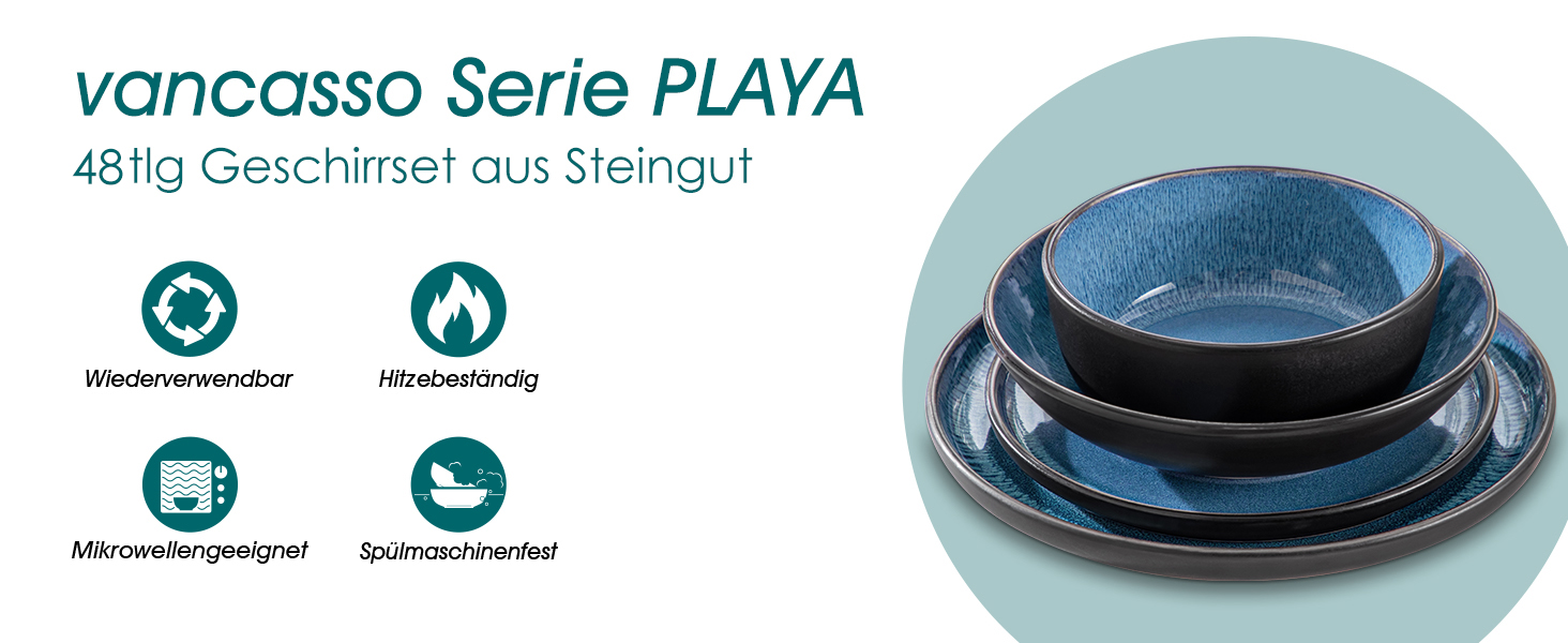 Набір мисок Vancasso PLAYA, 6 шт., кераміка, блакитний, для мюслі, супу, салатів, пасти