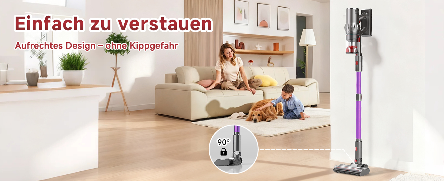 Бездротовий пилосос Hearten 4-в-1 з акумулятором, LED-дисплеєм та щіткою проти намотування, керуванням в один дотик, LED-підсвічуванням для шерсті тварин/килимів/твердих підлог, фіолетовий