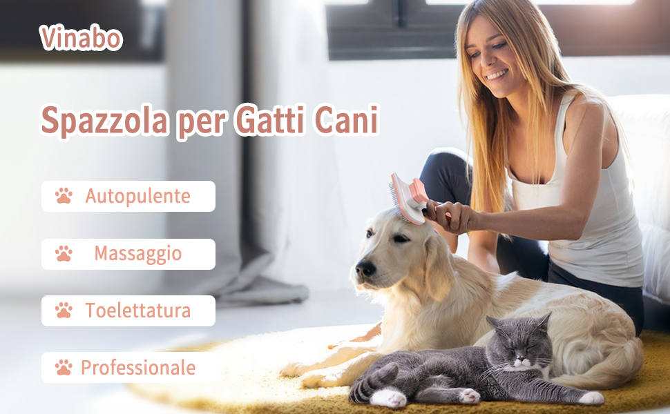 Щітка для собак та котів Vinabo для короткої та довгої шерсті, видалення підшерстя, автоматичне очищення, колір: кориця