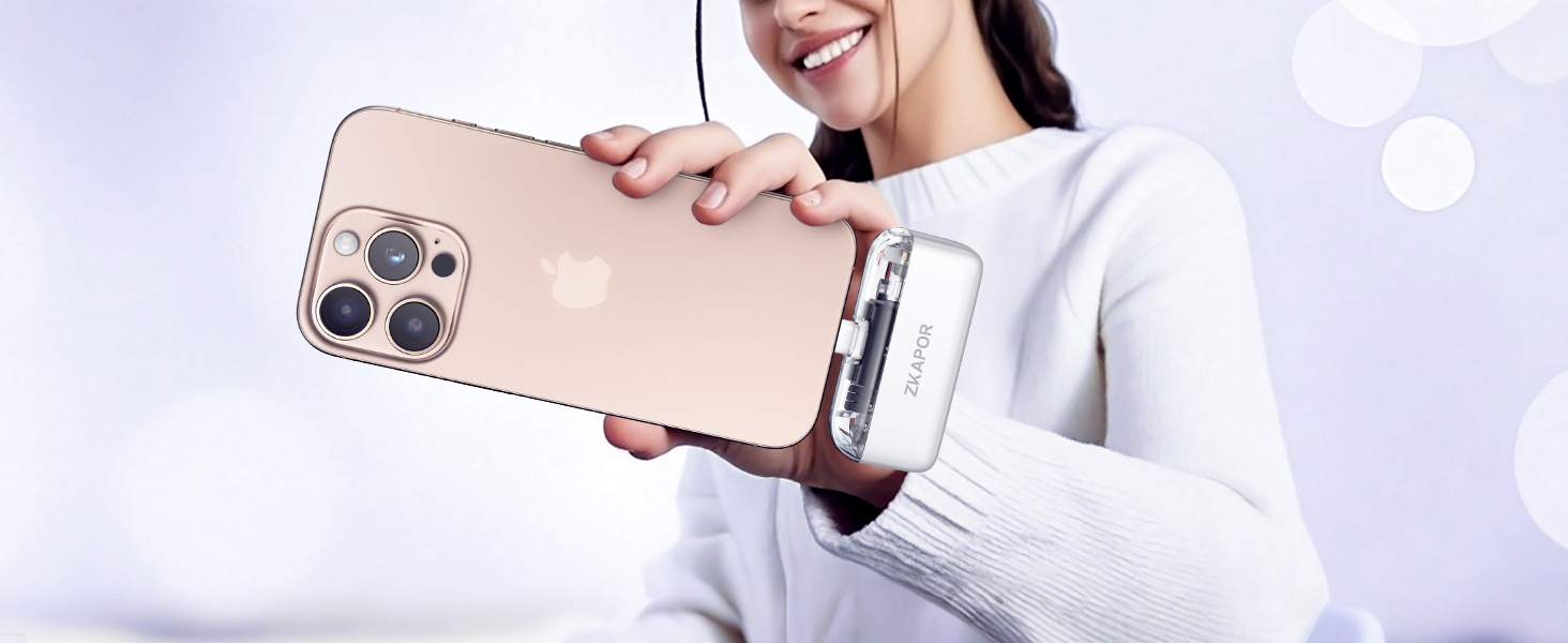 Портативний Power Bank ZKAPOR 5000mAh з USB-C, 20W PD, білий. Швидка зарядка для iPhone, Galaxy та USB-C телефонів