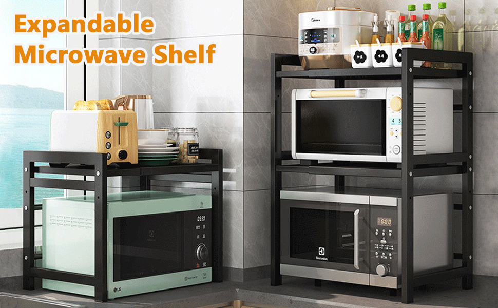 Розширювана полиця для мікрохвильової печі, органайзер для кухні, підставка для фритюрниці, 3 яруси, чорний