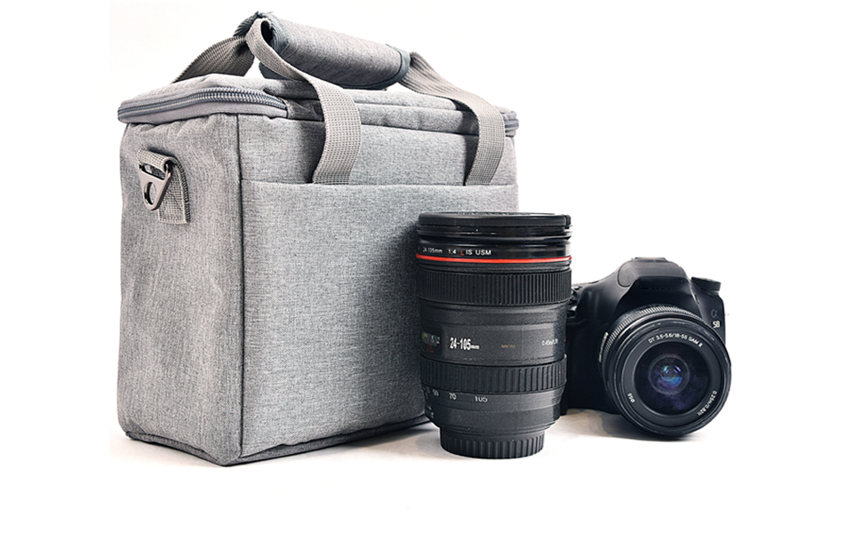Сумка фотографічна FOSOTO для DSLR/SLR камер з відділеннями та захистом від дощу, сіра - для Canon, Sony, Nikon