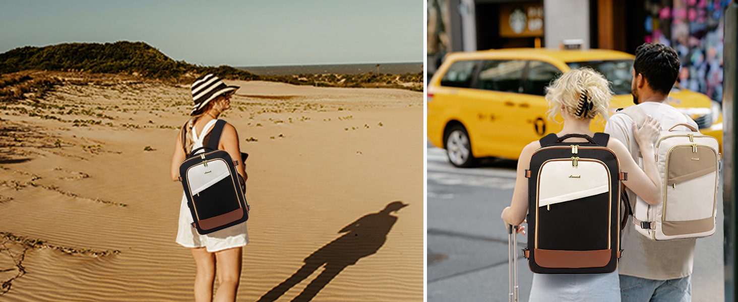 Рюкзак LOVEVOOK для ручної поклажі в літак, 40L, водонепроникний, для жінок, з відділенням для взуття та ноутбука 17.3 дюймів, бежевий + хакі