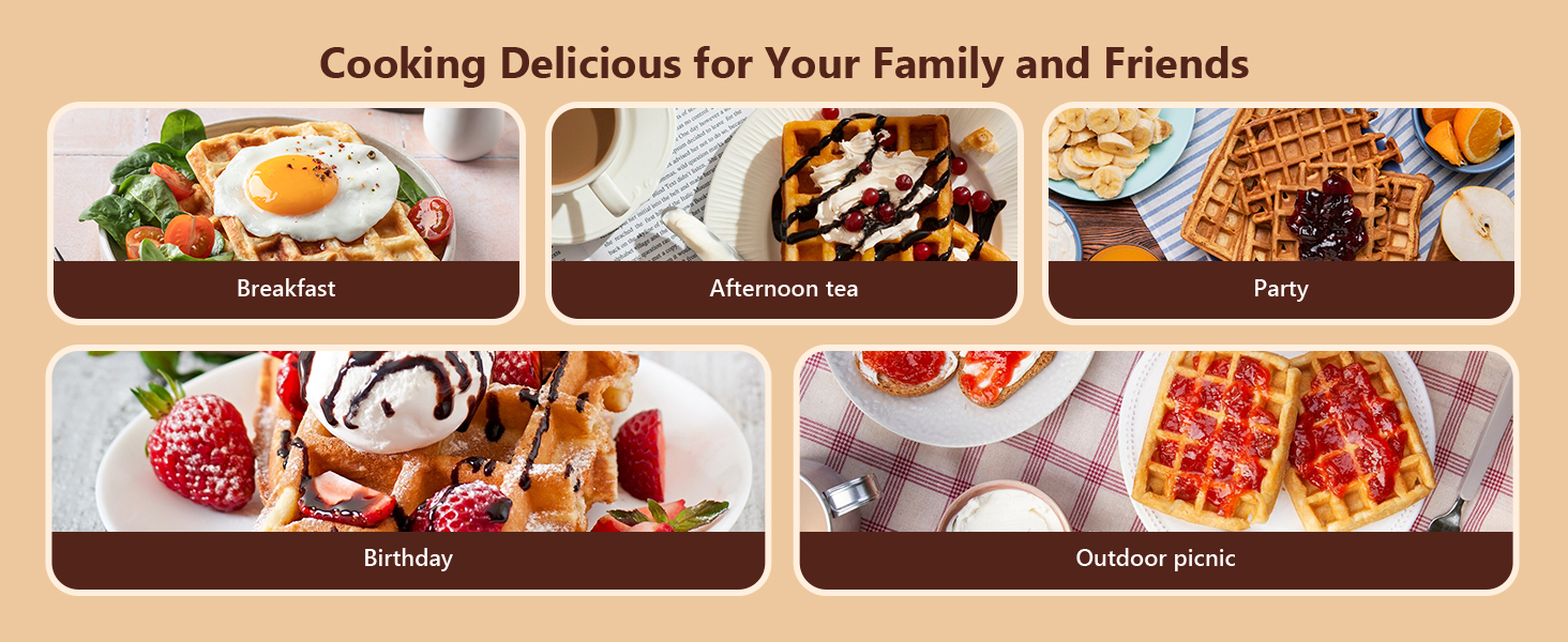 Вафельниця VINATO для приготування 4 бельгійських вафель, 1200 Вт, антипригарне покриття, регулювання температури, чорний колір