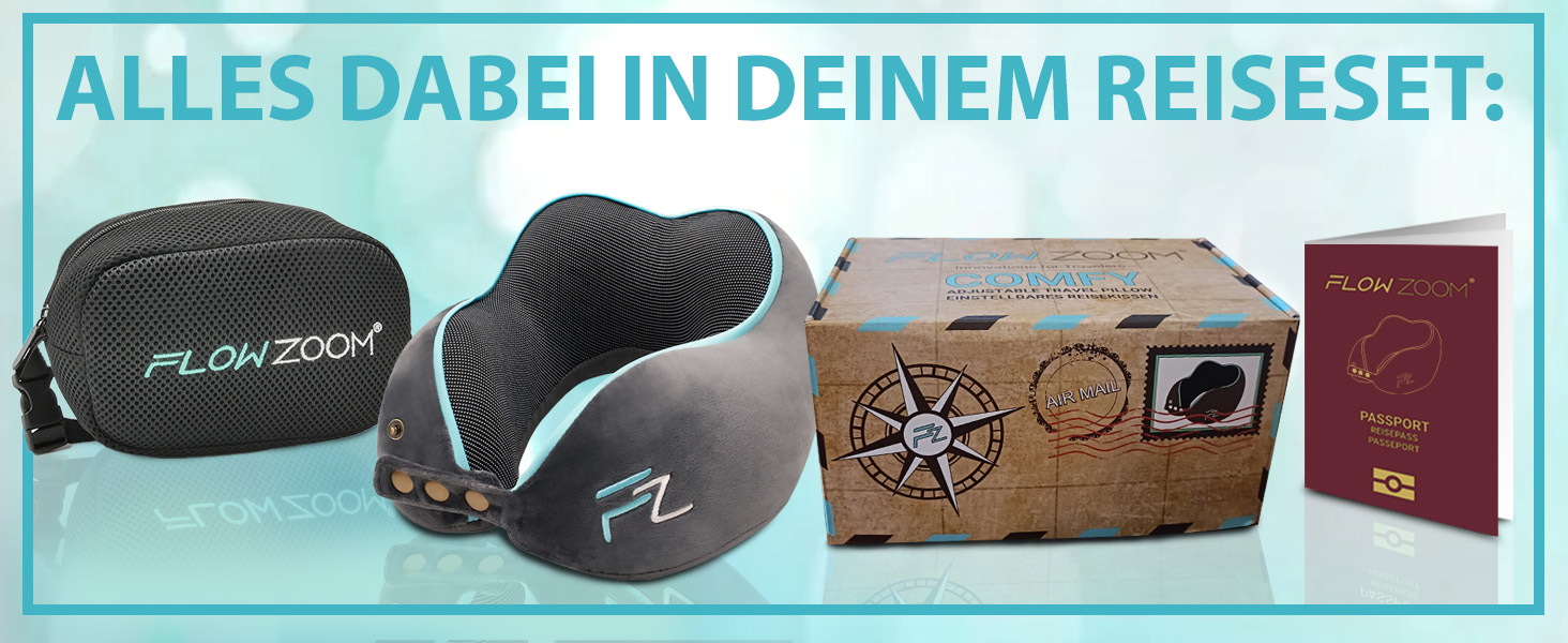 Подушка для шиї FlowZoom Comfy: регульована, з memory foam, для подорожей (літак, авто)