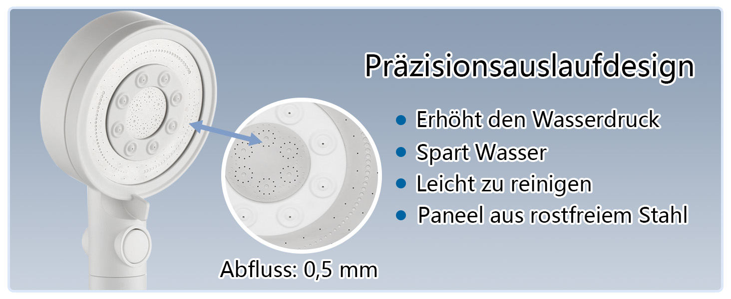 Nafall Shower Head with Filter - High-Pressure Handheld Shower Head with Water Saving Design and 1.5 M Hose, Shower Head with 5 Spray Patterns and Stop Function, Shower Head with Hose, Chrome (White)