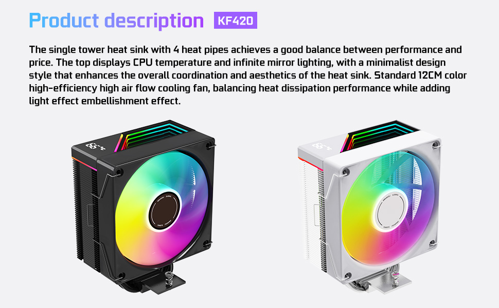 Jungle Leopard KF420 DGT ARGB: Повітряний кулер для CPU з RGB підсвічуванням, 120 мм, тихий PWM вентилятор, сумісний з Intel LGA 1700/1200/115X/1851/1366/2011, AM4/AM5 (чорний)