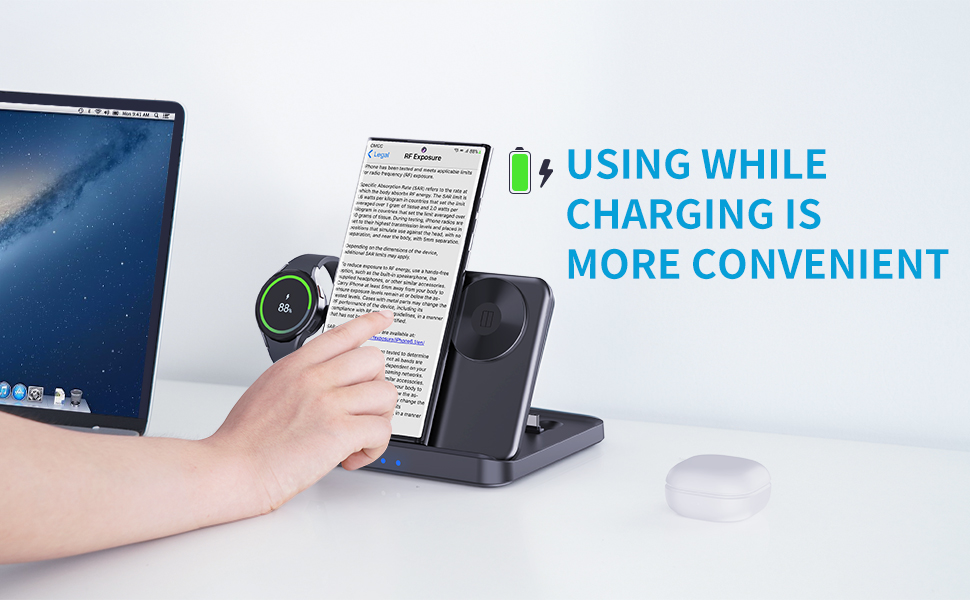 Бездротова зарядка 3-в-1 для Samsung Galaxy Z Fold 7/6/5, Z Flip 6/5/4/3, S23/S22, Note20/10 Ultra, Watch 6/5/Pro/4/3, Earbuds 2/2 Pro/Live