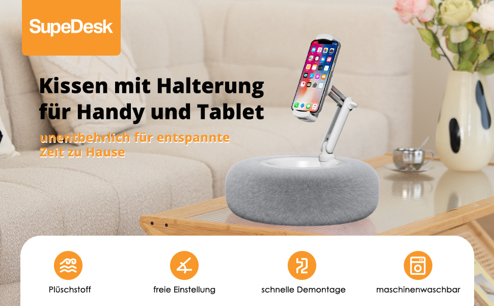 Подушка-підставка SupeDesk для Kindle, iPad та планшетів (4.7-13 дюймів), м'який тримач для ліжка та дивана, сірий