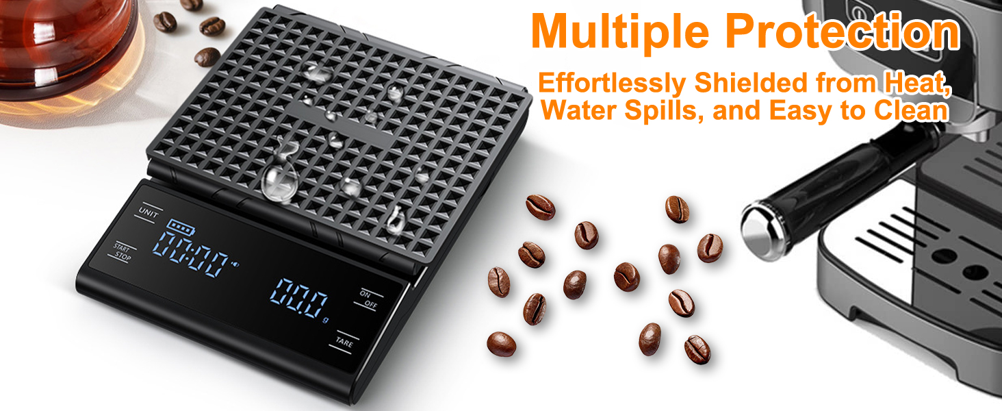Міні ваги для кави HONPHIER з таймером, 5 кг/0,1 г, LED-дисплей, сенсорне керування, чорний