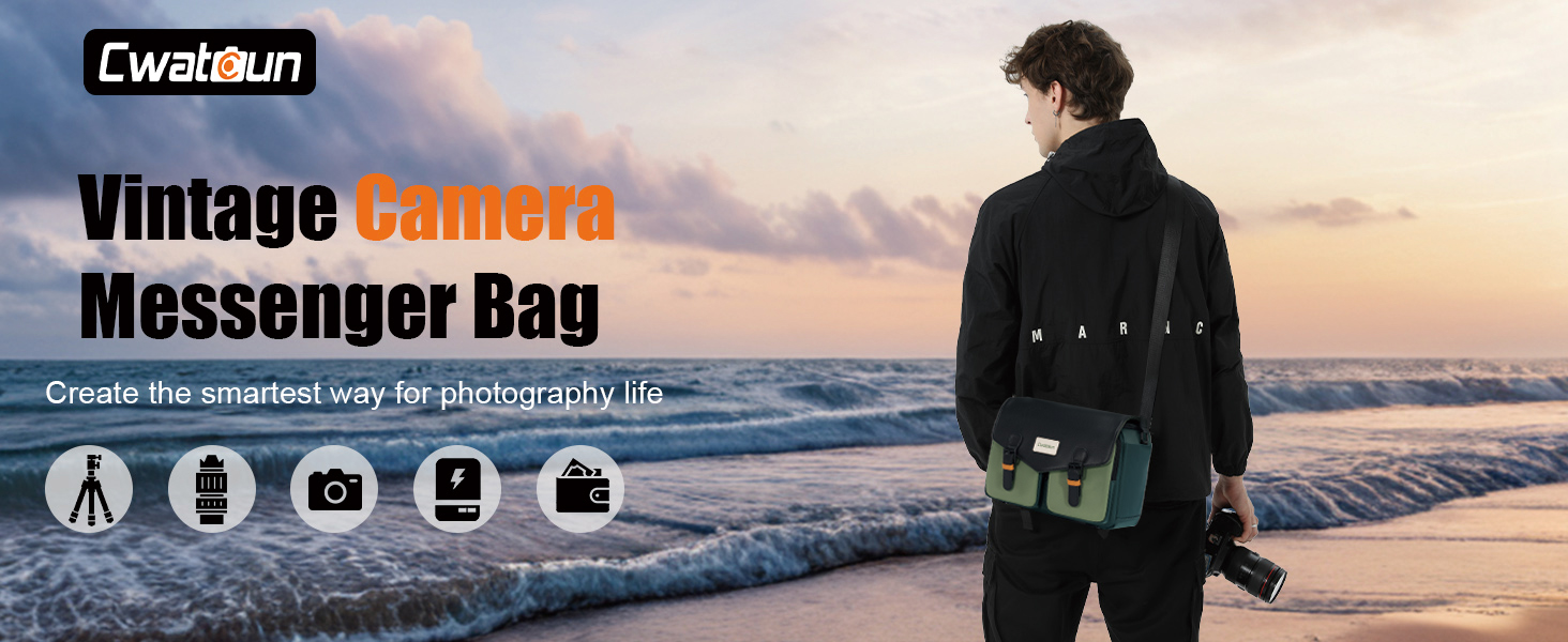 Сумка для фотоапарата Cwatcun: компактна водонепроникна сумка-месенджер для DSLR/SLR/бездзеркальної камери та об'єктивів, з тримачем для штатива (Зелений, M)