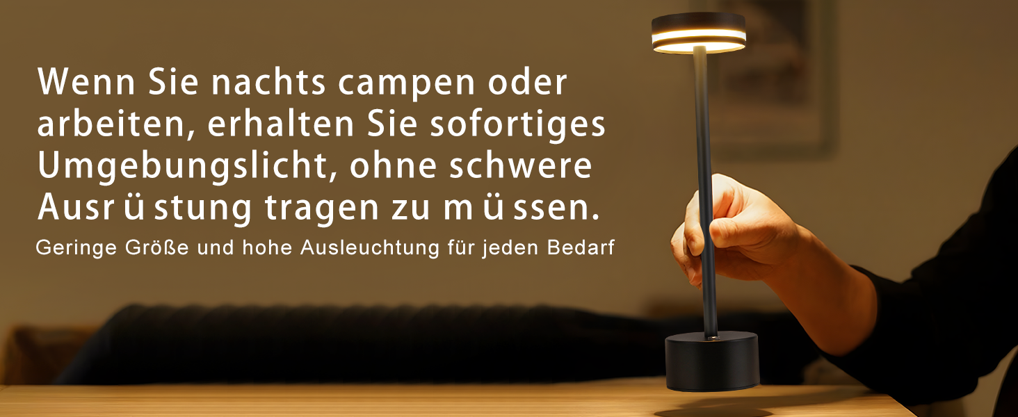 Настільна LED лампа акумуляторна 2 в 1 Schwarz - бездротова нічна лампа з димером, USB-C зарядка, сенсорне керування, для спальні, вітальні, офісу - чорна