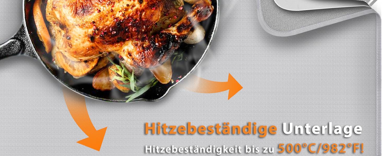 Термостійкий килимок для захисту від нагрівання 60x40 см. Стійкий до вогню, силіконовий килимок для кухонних стільниць, фритюрниць, кавоварок. Нековзкий та водонепроникний (40 см x 38 см, срібний)