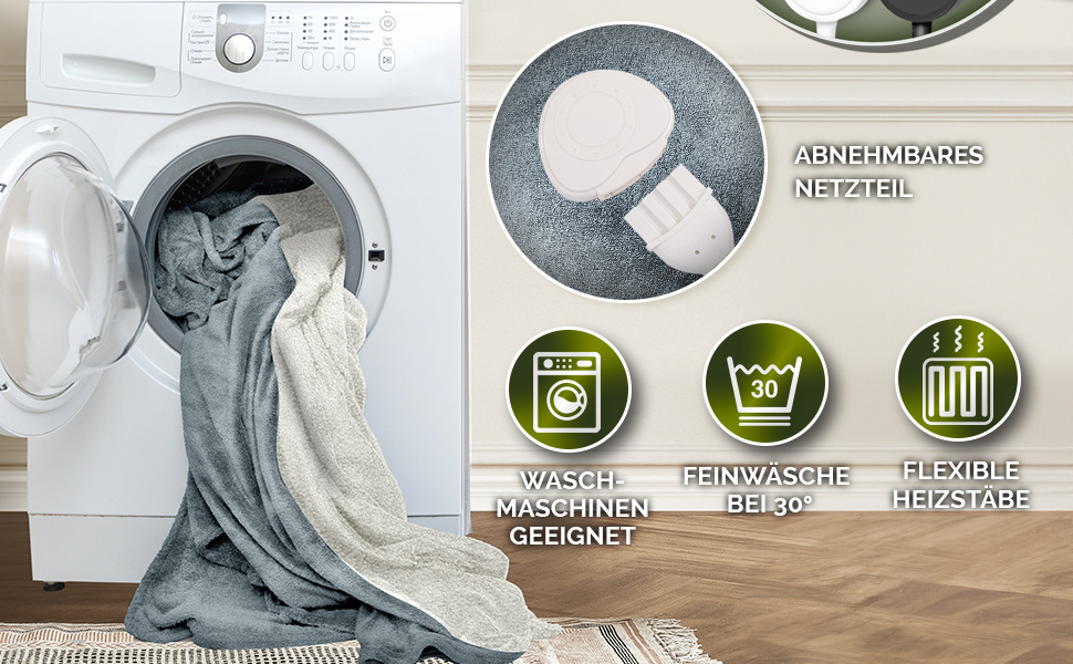 Електрична ковдра Sinnlein® з автовимкненням 160 x 120 см | 9 температурних режимів | Ковдра для ліжка та дивана | Таймер, цифрова панель керування (180x130 см, світло-сіра)