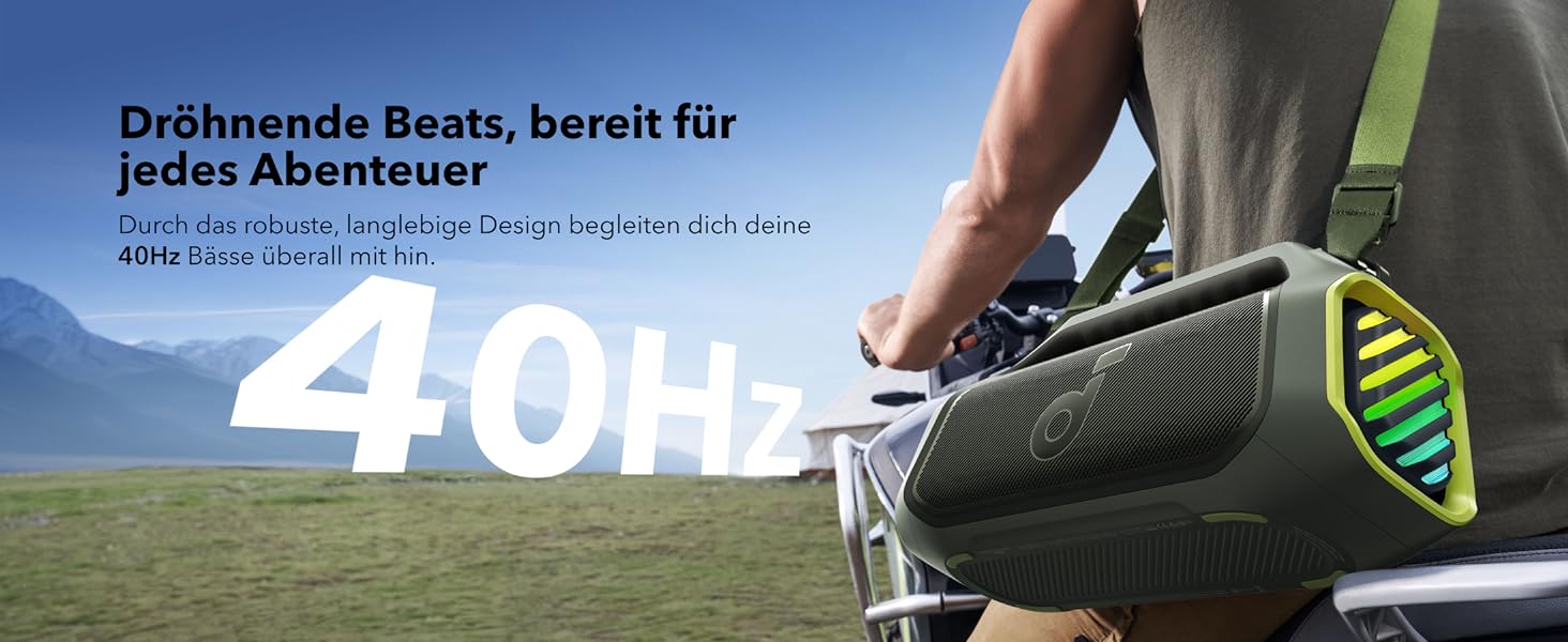 Soundcore Boom 2 Plus: Портативна Bluetooth Колонка, 140W, IPX7, RGB, Power Bank, USB-C, 20 годин, для кемпінгу (зелена)