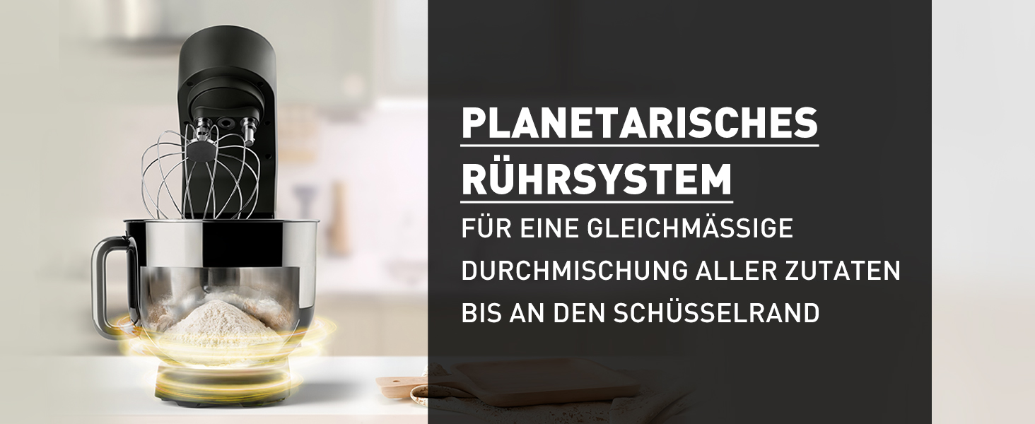Кухонна машина Heinrichs 2500W з подвійним гаком для тіста, міксером та вінчиком, 8 швидкостей, чаша 8L з нержавіючої сталі, чорна