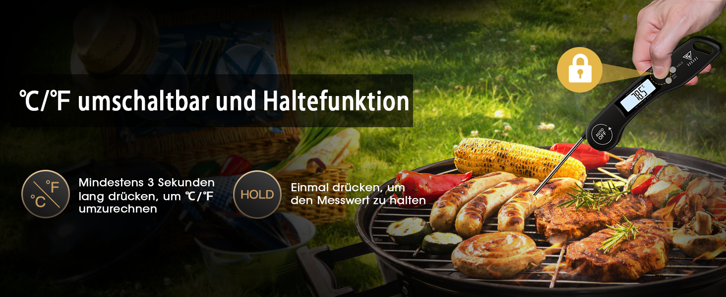 Цифровий термометр для м'яса DOQAUS: гриль, приготування їжі, кухня. Швидке зчитування, довга сонда, LCD-дисплей.