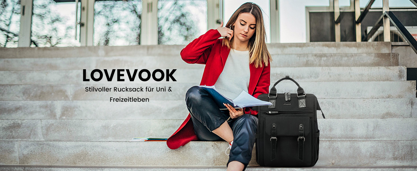 LOVEVOOK Рюкзак для жінок, 18 дюймів, водонепроникний, рюкзак для подорожей, ручна поклажа, чорний з кишенею для кабелю, відділенням для ноутбука, рюкзак на день для школи, університету, бізнесу та подорожей, 18 дюймів, чорний