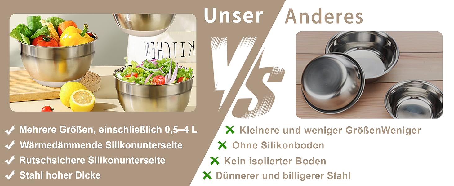 Набір місок для перемішування BEWOS 7 шт. з кришкою, нержавіюча сталь, набір місок з терткою, вкладна конструкція, колір хакі, протиковзкі дна, об'єм 0.5, 1, 1.4, 1.85, 2.35, 3.2, 4 л для змішування та подачі