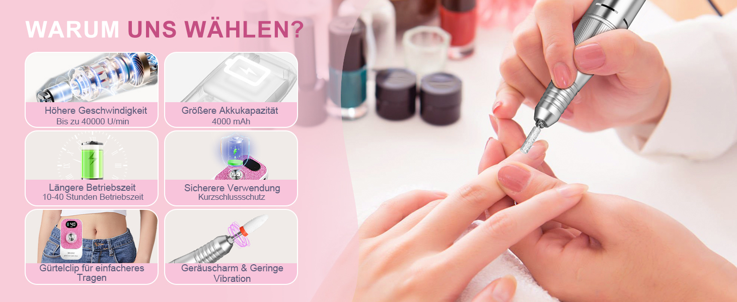 Електричний апарат для манікюру та педикюру Nagelfräser 12в1 з алмазним набором для гелю та акрилу, 40000 об/хв, білий