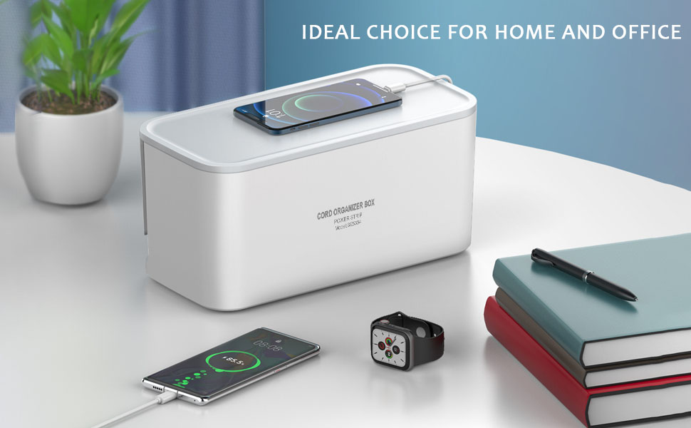Клема з кабельною коробкою білого кольору, мережевий фільтр із 5 розетками та 3 USB-портами, органайзер для столу, коробка для кабелів з адаптером розеток, 29.5 * 14 * 14 см, кабель 2 м білий