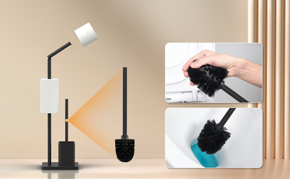 Тримач туалетного паперу з щіткою YUET з нержавіючої сталі, чорний | Набір для ванної кімнати