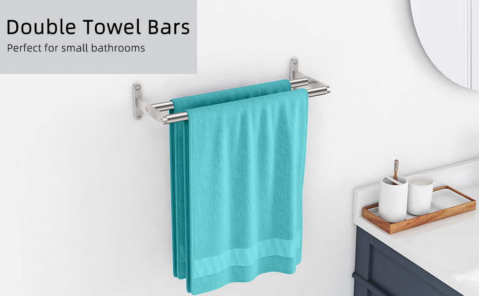 Тримач для рушників YUMORE, подвійний, 40 см, з нержавіючої сталі, для ванної кімнати та кухні, сріблястого кольору