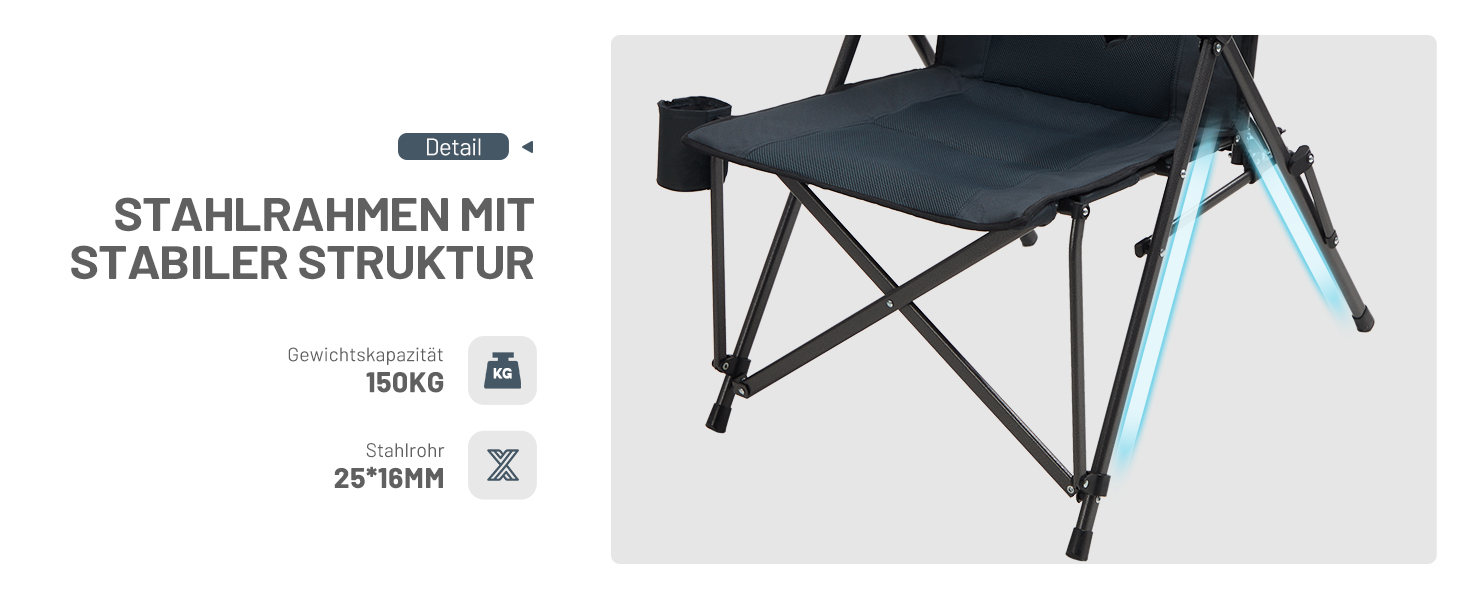 Крісло для кемпінгу Timber Ridge складне з широким сидінням 55 см, XXL, 150 кг, з кишенею, для кемпінгу, саду, балкону
